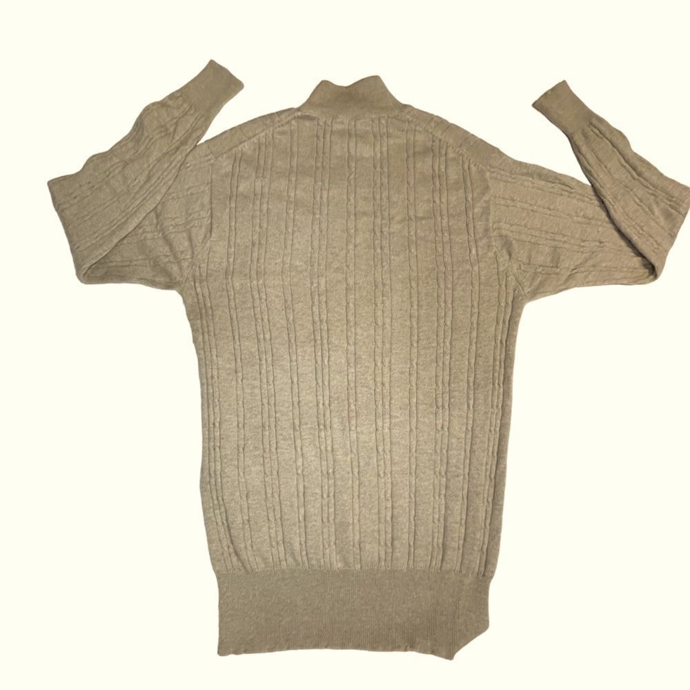 Beige Cable Knit High Neck Sweater